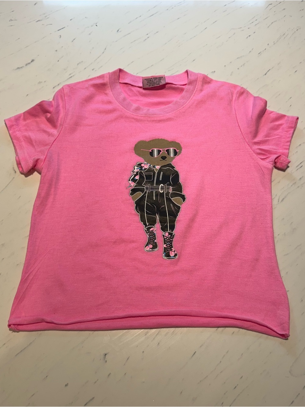 Girls' Pink Graphic Bear Pilot Short Sleeve Tee